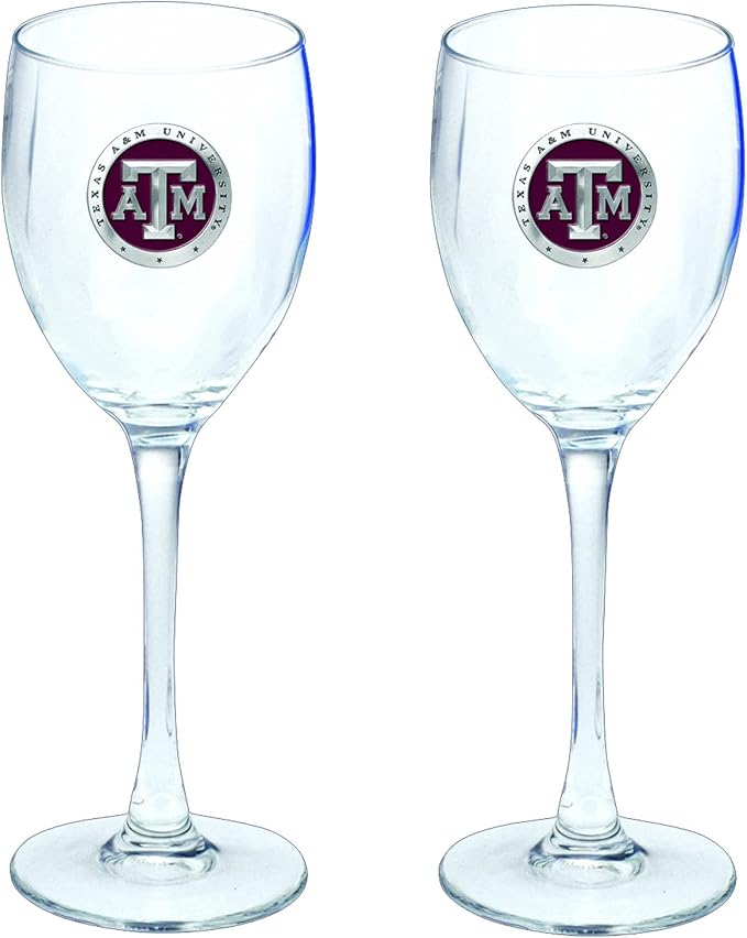 Heritage Pewter Texas A&M Glass Goblets – Set of 2 | 12 OZ Goblet Wine Glasses | Expertly Crafted Pewter Glass