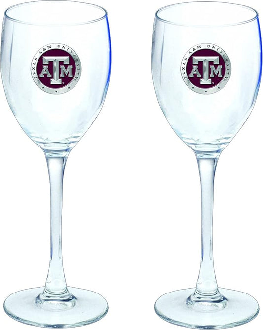 Heritage Pewter Texas A&M Glass Goblets – Set of 2 | 12 OZ Goblet Wine Glasses | Expertly Crafted Pewter Glass