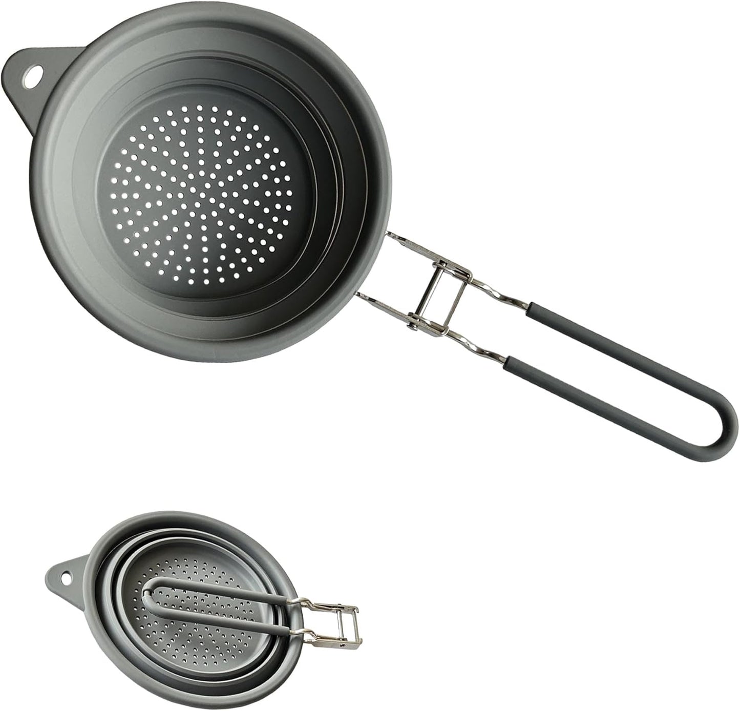 Silicone Collapsible Colander with Handle,Home/RV Kitchen Space Saving Silicone Colander,Drainage of Food,Vegetables,Fruits (Grey)