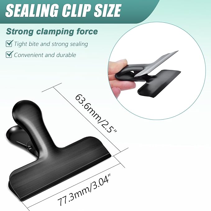 Bag Clips, 20 Pack Stainless Steel Chip Clips for Food, Food Clips Heavy Duty Clamp Clips Kitchen Clips Snack Clips for Office Kitchen Home, Black