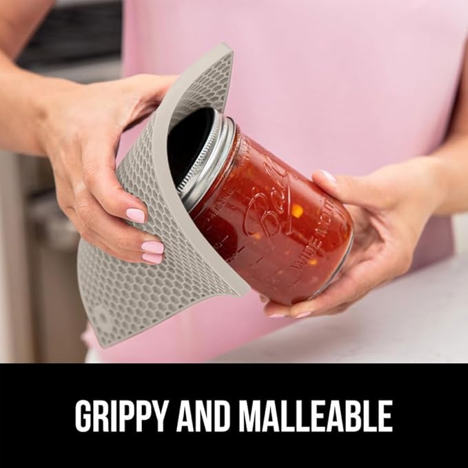 GORILLA GRIP BPA-Free Soft Silicone Oven Mitts and Pot Holders Sets of 4, Heat Resistant Waterproof Cooking Gloves, Thick Cotton Lining, Flexible Gripping for Baking Grilling, Kitchen Trivets, Almond