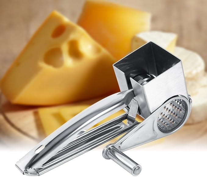 Cheese Grater, Multipurpose Stylish Design Kitchen Stainless Steel Rotary Cheese Grater Shred Tool