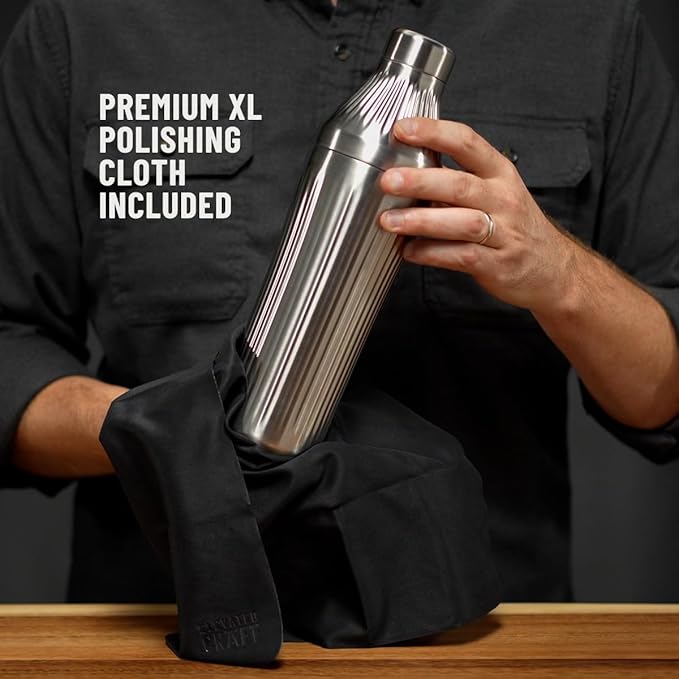 Elevated Craft Diamond Edition Hybrid Cocktail Shaker Set - Premium Vacuum Insulated Stainless Steel, 28 oz, Includes Built-In Strainer, Precise Measuring Top & XL Polishing Cloth - Martini Shaker