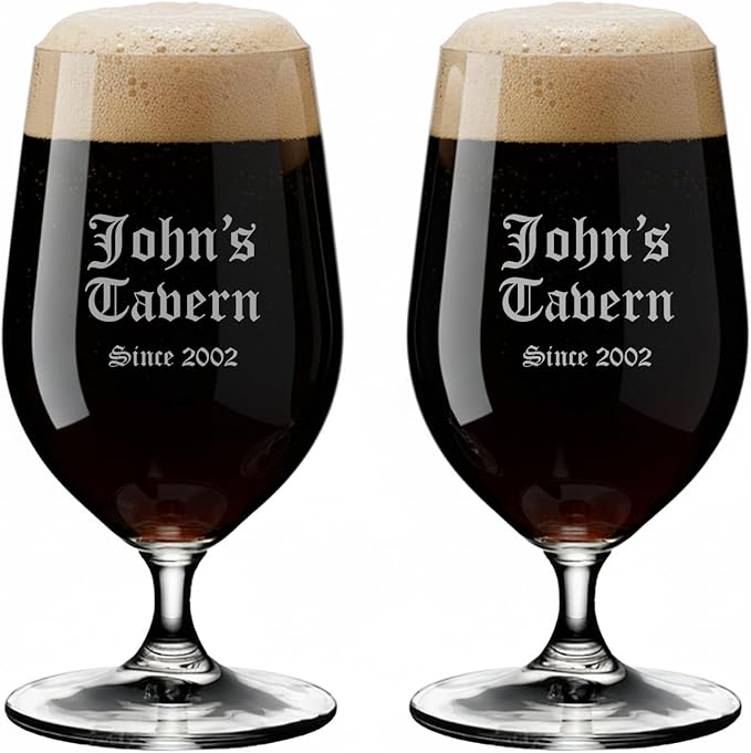 Riedel Personalized Bar Beer Glasses, Set of 2 Custom Engraved 17oz Crystal Beer Glasses with Stems for Craft Beer, IPA, Pilsner, Lager, Gifts for Beer Lovers