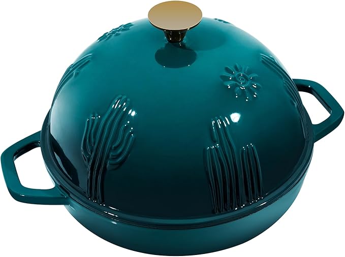 Bread Oven Cast Iron Bread Dutch Oven with Cloche Lid for Bread Baking Darkcyan Enameled Cast Iron Bread Oven with Dome Lid for Sourdough, 9.8 Inches
