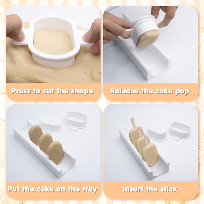 3 Inch Cakesicle Cutter and Cake Pop Mold Set with 8.7in Tray, 100 Wooden Sticks & 100 Bags, Silicone Cakesicle Mold for Homemade Cake Pops, Baking, Birthdays and Party Desserts (White)