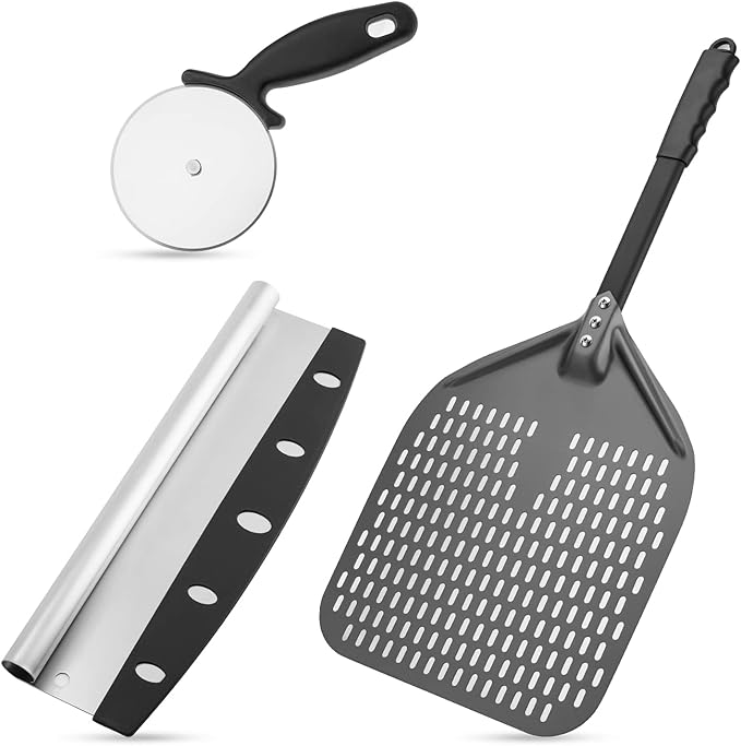 Perforated Pizza Peel, Professional 12 x 14 Inch Paddle Anodized Aluminum Turning Peel with Detachable Alloyed Handle for Home Made Pizza
