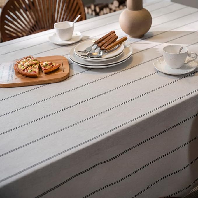ArtBud Cotton Linen Table Cloths Boho Farmhouse Heavy Fabric Table Cover Burlap Striped Washable Table Top for Parties Coffee Kitchen Picnic Rectangle/Oblong 55"×120"(10-12 Seats)