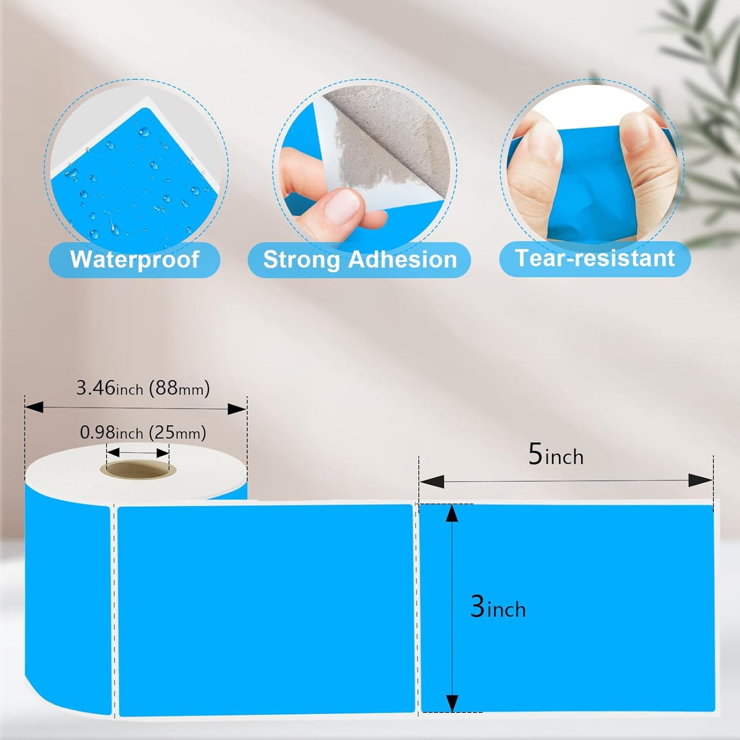 3 X 5 Inch Printable Rectangle Color Coding Labels, 300 Per Roll Adhesive Color Coding Stickers for Bar-Codes, Address, Small Business Labeling, Inventory, Fluorescent Blue