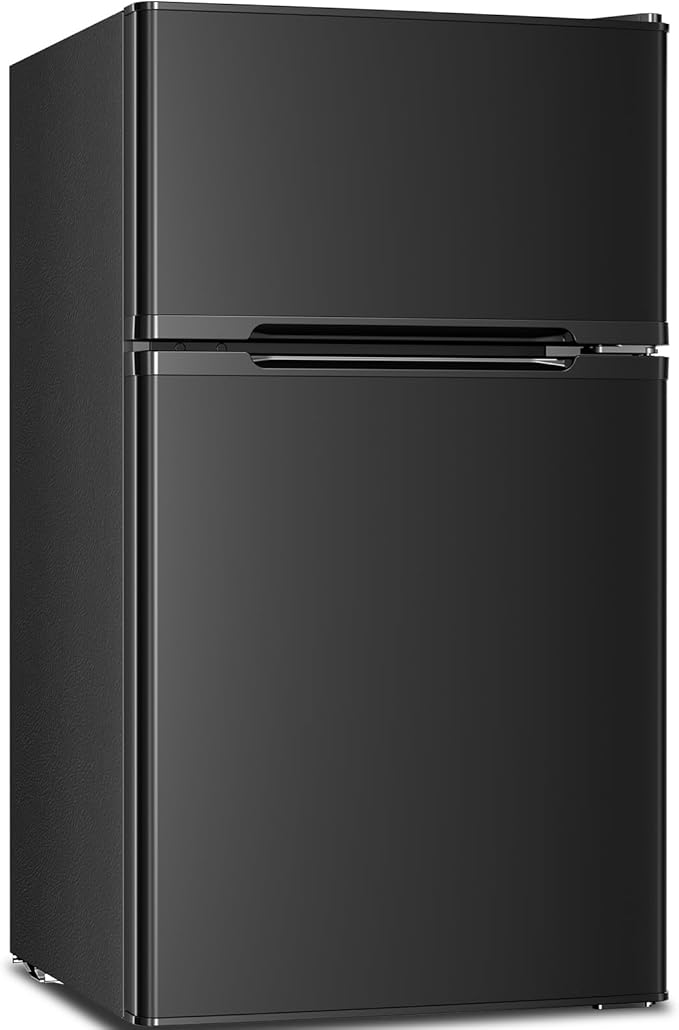 Antarctic Star Mini Compact Refrigerator, 3.2 Cu.Ft. Separate Freezer Double 2-Door Adjustable Removable Shelves for Apartment/Dorm/Office,BLACK