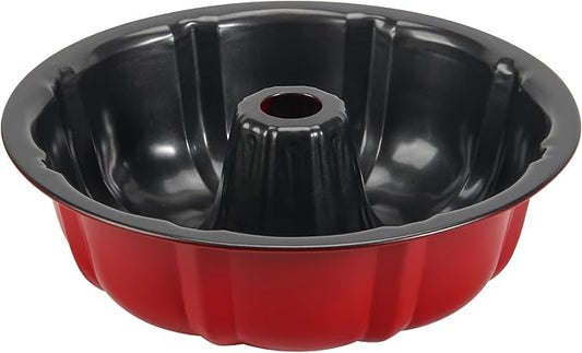 OAMCEG 10 Inches Fluted Tube Bunte Cake Pan Nonstick Cake Pans for Baking, 10 Cups Heavy Duty Carbon Steel Baking Mold for Buntelet, Bavarois, Brownie, Jello, Flan, Meatloaf (Red)