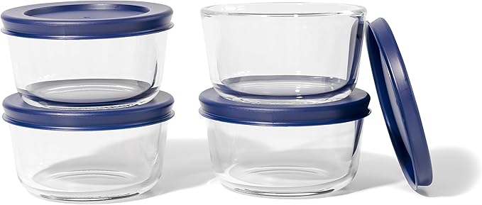 8-Piece Glass Food Storage Containers Set (4 Containers + 4 BPA-Free Lids) | 7-Ounce, Leakproof | Microwave, Freezer, Oven & Dishwasher Safe | Ideal for Meal Prep & Pantry Organization
