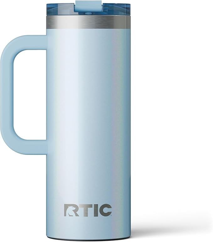 RTIC 20oz Road Trip Travel Mug with Lid and Handle, Ceramic Lined, Insulated, Stainless Steel, Metal, Double Wall Vacuum-Insulation, Portable Coffee, Tea Cup for Hot and Cold Drink, RTIC Ice Glitter