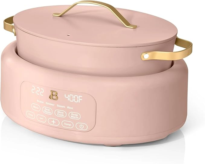 Beautiful 10-in-1 Electric Multi-Cooker by Drew Barrymore, 6-quart, digital display, 10 cooking functions, non-stick pot, easy one-touch control (Rose)