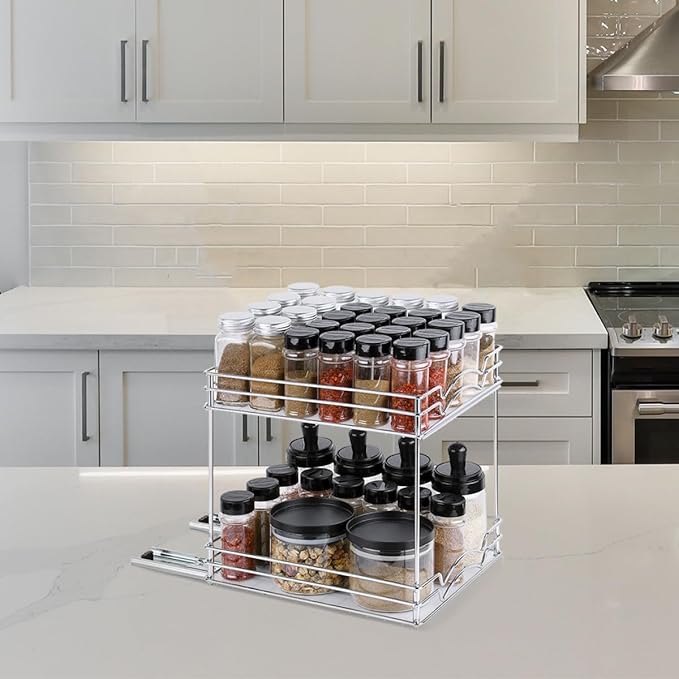 COHEALI Detachable Metal Spice Organizer Rack with Sliding Pull-out Rail Sturdy Kitchen Countertop Seasoning Storage for Pantry and Home Use