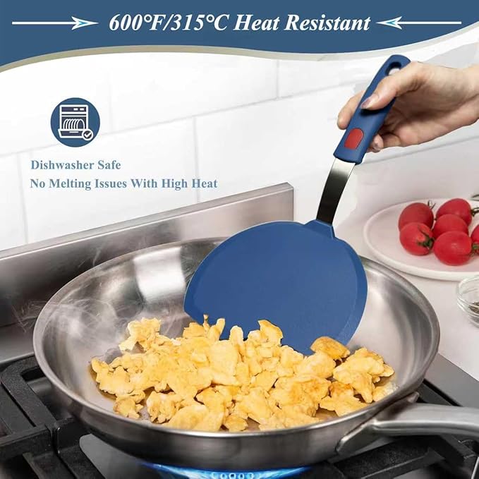 Silicone Spatula, Heat Resistant Kitchen Utensils for Non-Stick Cookware, Wide Slotted Pancake Spatulas Turner with Seamless Thin Edges for Egg, Omelette, Fish Slice (Half-Round Spatula)