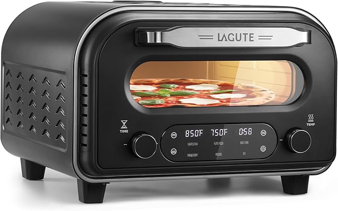 Lagute Indoor Pizza Oven, 12 Inch Electric Countertop Pizza Maker with 6 Preset Modes, 850°F High Heat in 90 Seconds, Dual Heating Components, Pizza Stone & Peel Included