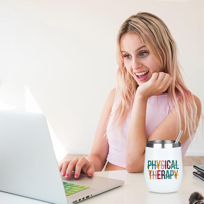 Funny Physical Therapy Physical Therapist Gifts Wine Tumbler Occupational Therapy Gifts for Women Men Doctor Coworker Physiotherapist Assistant Birthday Christmas Insulated Wine Glasses 12 oz Tumbler