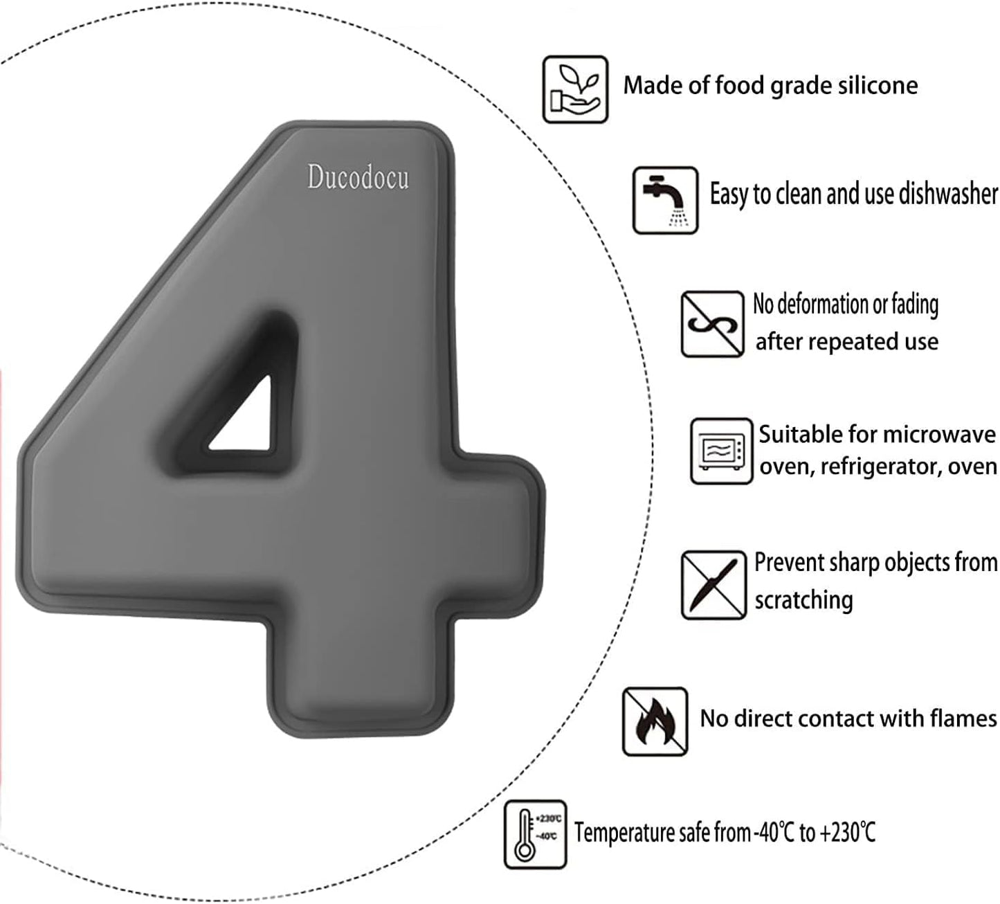 Ducodocu 3D Silicone Cake Pans Large Number Cake Mould Novelty Cake Tins DIY Baking Mold for Birthday Wedding Anniversary 10 inch Number of 4