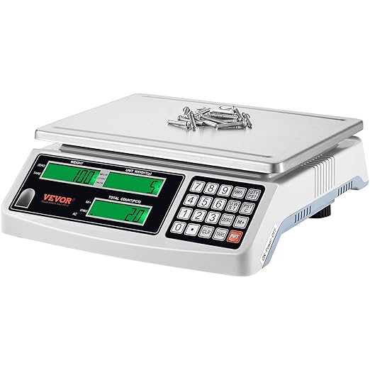 VEVOR Industrial Counting Scale, 30 kg x 1 g, Digital Scale for Parts and Coins, g/kg/lb Units, Electronic Gram Scale Inventory Counting Scale Kitchen Jewelry Scale with RS232 Port and 3 LCD Screens