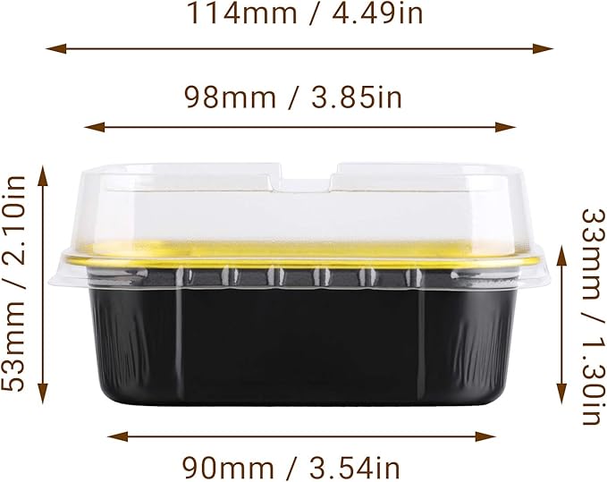 EUSOAR Aluminum Foil Cups, 5.7oz 50pcs Baking Cups with Lids, Snacks Desserts Flan, Cupcake Pie Ramekin, Recyclable Catering Shower Wedding Party Favor Baking Cups-Black Gold