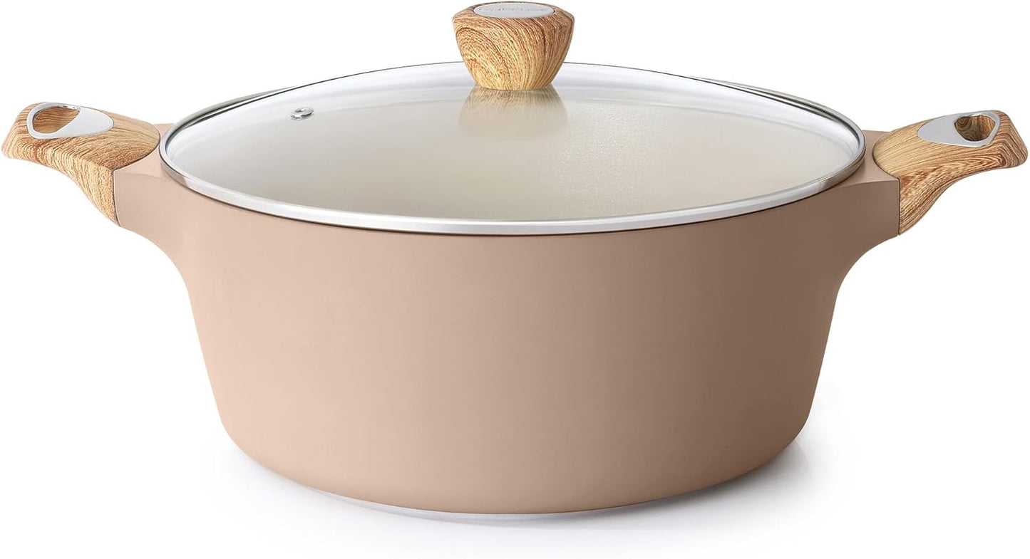 SENSARTE Ceramic Nonstick Stock Pot with Lid, 2.6/4.5/6.6 QT Soup Pot Casserole Pot, Non-toxic Healthy Pasta Pot, Large Cooking Pot Stew Pot, Induction Compatible, PFOA PFAS PTFE Free, Taupe