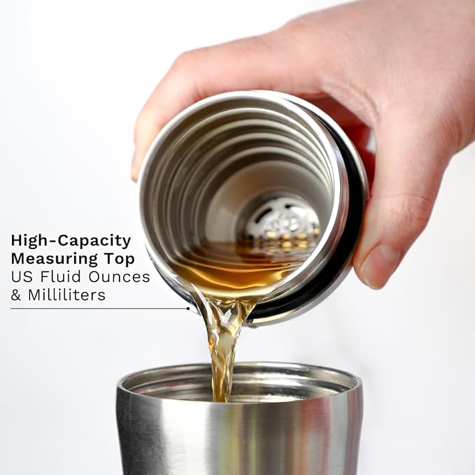 Elevated Craft Hybrid Cocktail Shaker - Premium Vacuum Insulated Stainless Steel Cocktail Shaker - Innovative Measuring System - Martini Shaker for the Home Bartender - 28oz Total Volume