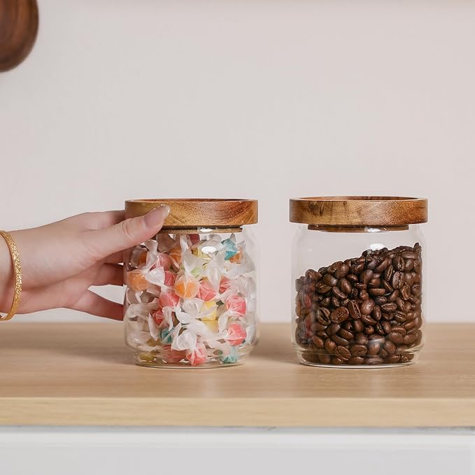 Glass Jar with Lid 3.54 Inch Wide, 15 OZ Small Airtight Food Storage Containers Glass Set for Coffee Beans| Sugars| Candy, 2 Pack