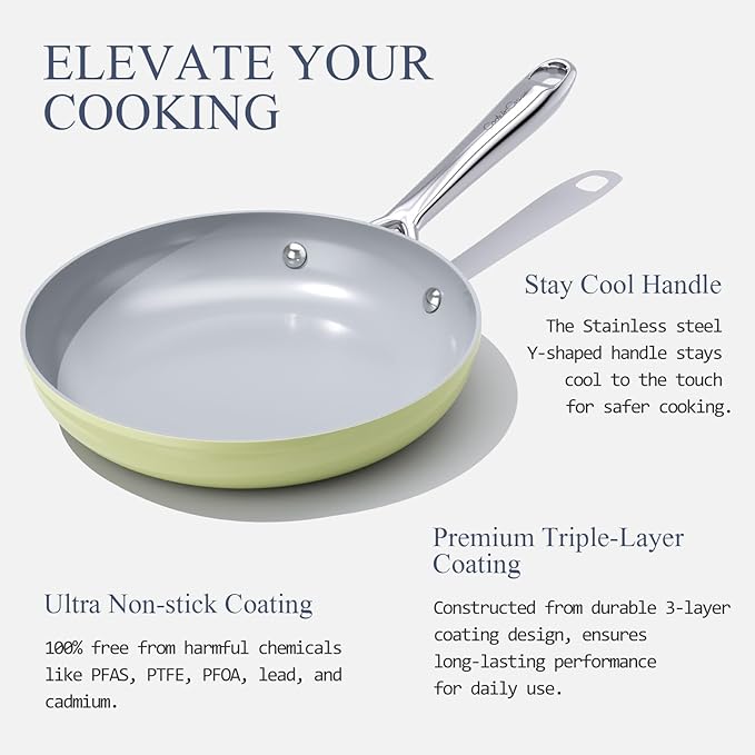 Nonstick Ceramic Frying Pan 8 Inch for Induction Cooktop - Non Toxic, PTFE/PFOA/PFAS Free, Oven & Dishwasher Safe up to 500°F - Non Stick Egg Skillet with Stay-Cool Handle - Olive Green