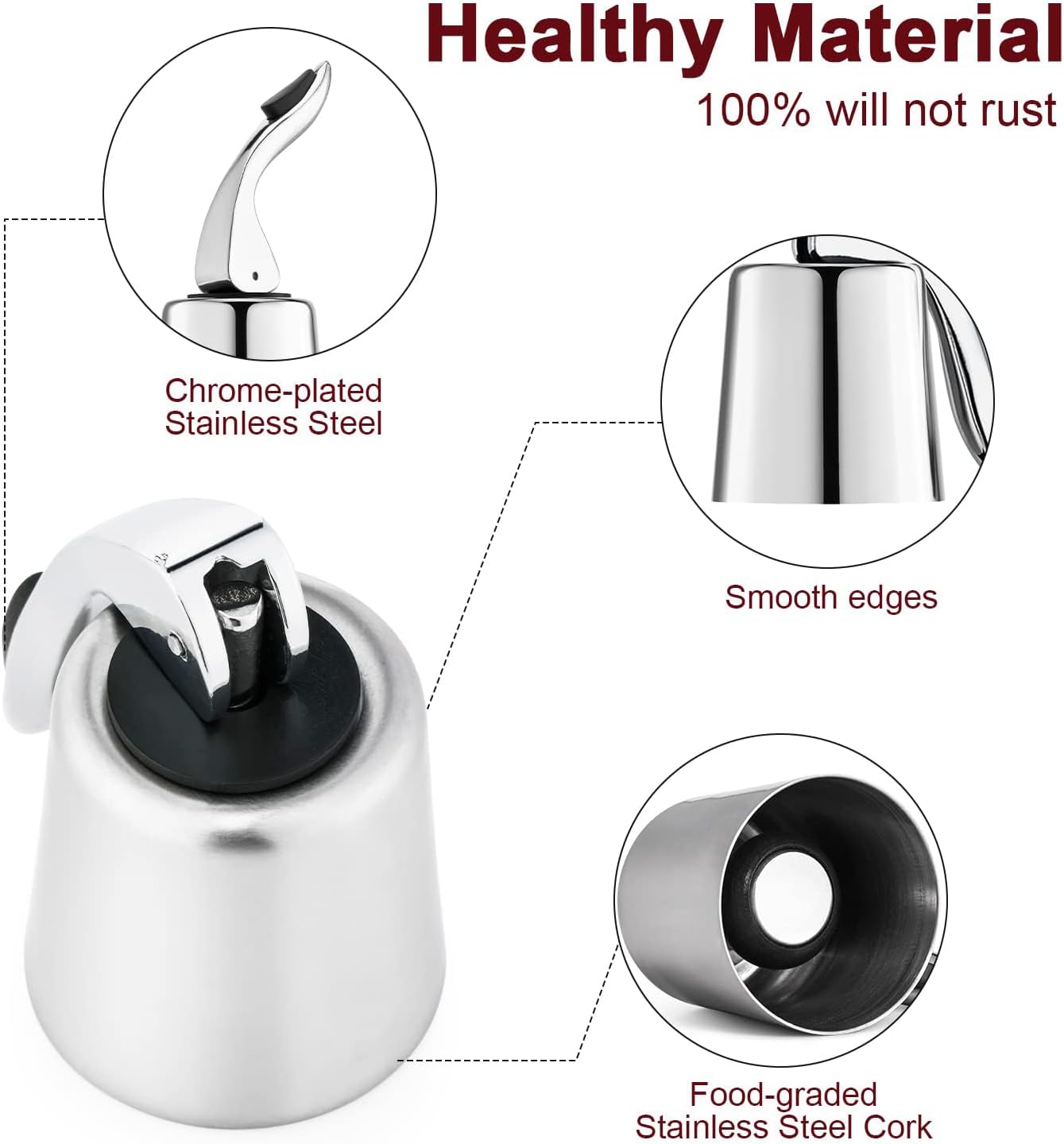 Wine Stoppers for Wine Bottles with Stainless Steel Vacuum Wine Bottle Stopper with Silicone Reusable Wine Corks, Leak proof Keep Fresh Suitable for Red&White Bottle (Silver, 1 Pack)