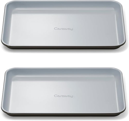 Caraway Nonstick Ceramic Small Baking Sheet Duo (9x13”) – Non-Toxic, PTFE & PFOA Free – Oven Safe – Aluminized Steel Core – Mini Sheet Pan for Baking, Roasting & More - Black