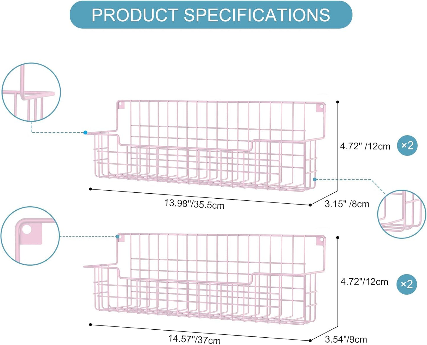 Spice Rack, 4-Pack Seasoning Organizer Wall Mounted for Kitchen Storage Organization, Metal Spice Holder Shelf for Cabinet, Pantry, Pink