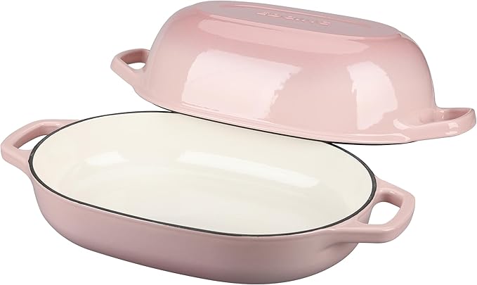 Enameled Cast Iron Oval Dutch Oven Pot with Lid, Dutch Oven for Sourdough Bread Baking, Oval Bread Pan, 7qt, Pink