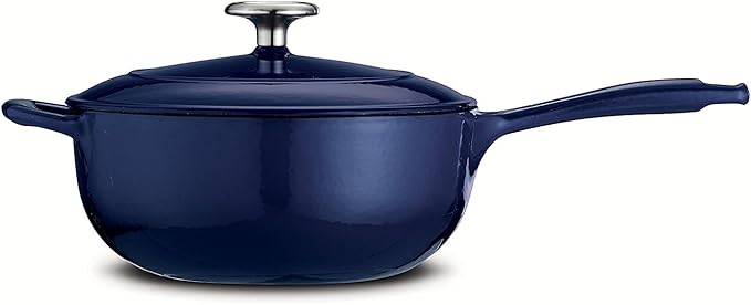 Tramontina Bestow Enameled Cast Iron Saucier Pan with Lid, 3-quart, Blue
