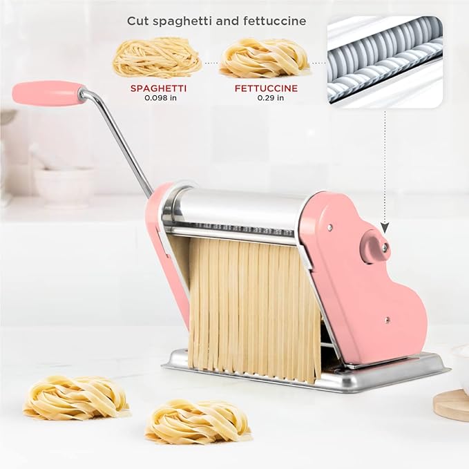PASTALINDA Classic 200 Pasta Maker Machine, 20 cm Wide Rollers, 9 Thickness Positions, 2 Cutting Positions, Stainless Steel. Includes Reinforced Hand Crank And Two Clamps