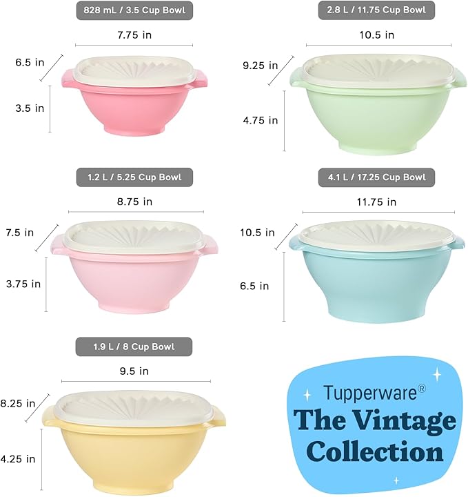 Tupperware Heritage Collection, 36 Piece Food Storage Container Set in Vintage Colors, Dishwasher Safe and BPA Free (18 containers, 18 lids)