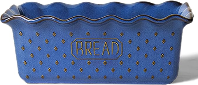 Ceramic Loaf Pan for Baking Bread, 9 x 5 Inch, Nonstick Bread Pans for Cooking, Microwave & Dishwasher Safe, Rectangular Mold (Vintage Blue)