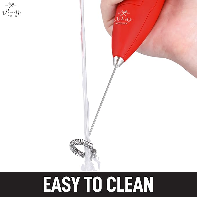 Zulay Double Grip Milk Frother for Coffee With Upgraded Holster Stand - Coffee Frother Handheld - Electric Handheld Foam Maker - Hand Mixer for Latte, Matcha - Electric Whisk (Red)