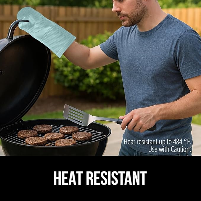 GORILLA GRIP BPA-Free Soft Silicone Oven Mitts, Heat Resistant and Waterproof Cooking Gloves, Thick Cotton Lining, Flexible Gripping for Baking Grilling, Kitchen Potholders Set of 2, 12.5x8.3, Mint