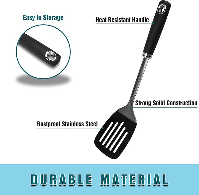 Brushed Slotted Stainless Steel Turner, Metal Spatulas for kitchen Use, Non-Slip Slotted Turner with Ergonomic Handle, Heavy Duty Cooking Utensils for Flipping Grilling Fish Eggs