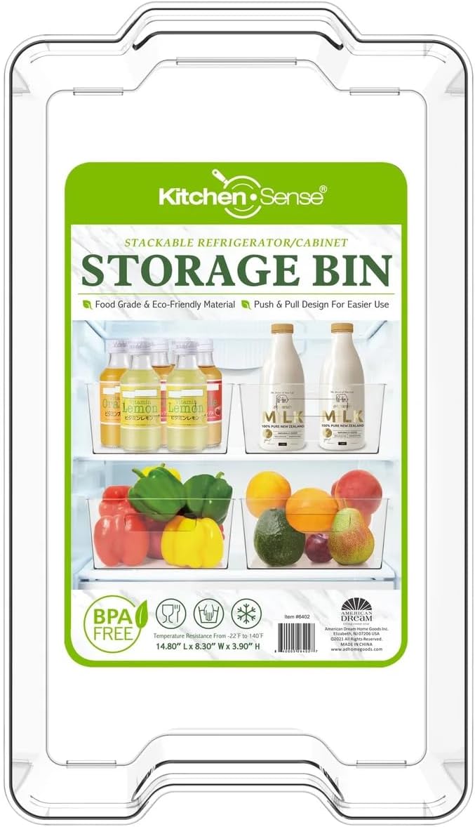 Fridge Fruit Storage Containers Stackable Fruit And Vegetable Storage For Refrigerator - Pantry Bins With Handle - Clear Plastic, BBA-free, 14.8" W x 8.3" D x 3.9" H