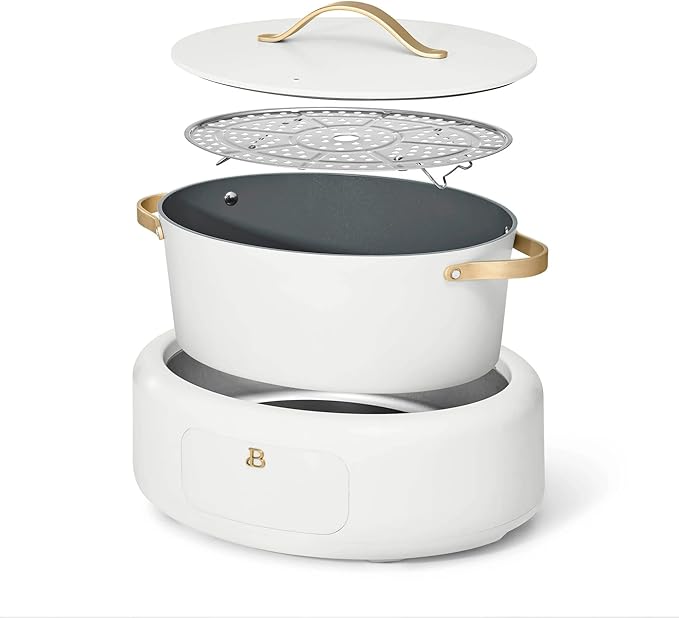 Beautiful 10-in-1, 6-Qt Electric Multi-Cooker | Programmable Touch Display | 7 Presets up to 400 °F | Sear Slow-Cook Steam Rice Warm | Oven-Safe Pot & Lid (White)