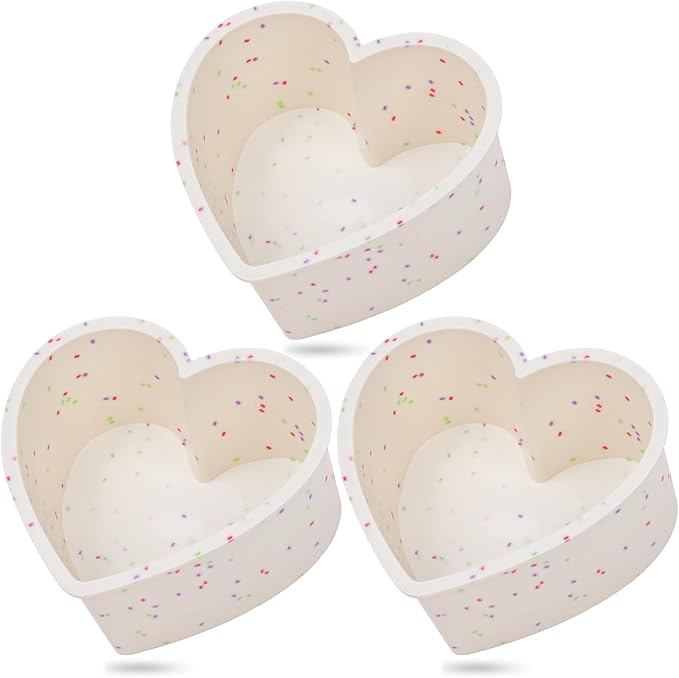 4 Inch Mini Heart Shaped Cake Pans Nonstick Silicone Heart Cake Molds for Baking Set of 3 (Cream)