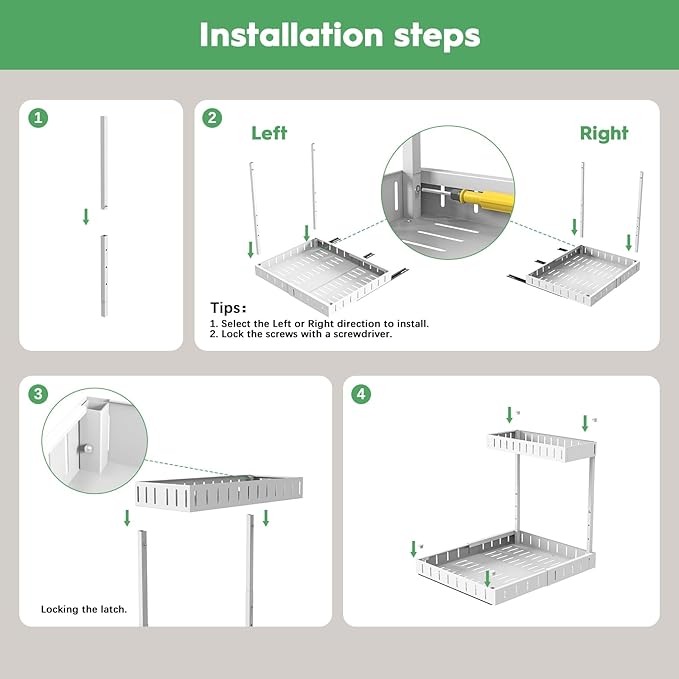 REALINN Under Sink Organizer, 2 Tier Expandable Under Cabinet Organizer, Heights Adjustable Pull Out Storage for Kitchen Bathroom Laundry, White, 2 Pack