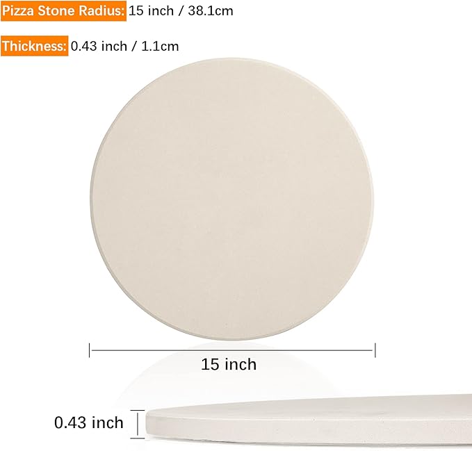Pizza Stone for Oven, 15" Heavy Duty Round Pizza Stone for Oven Baking & BBQ Grill Thermal Shock Resistant Cordierite Cooking Stone Baking Stone for Pizza, Bread