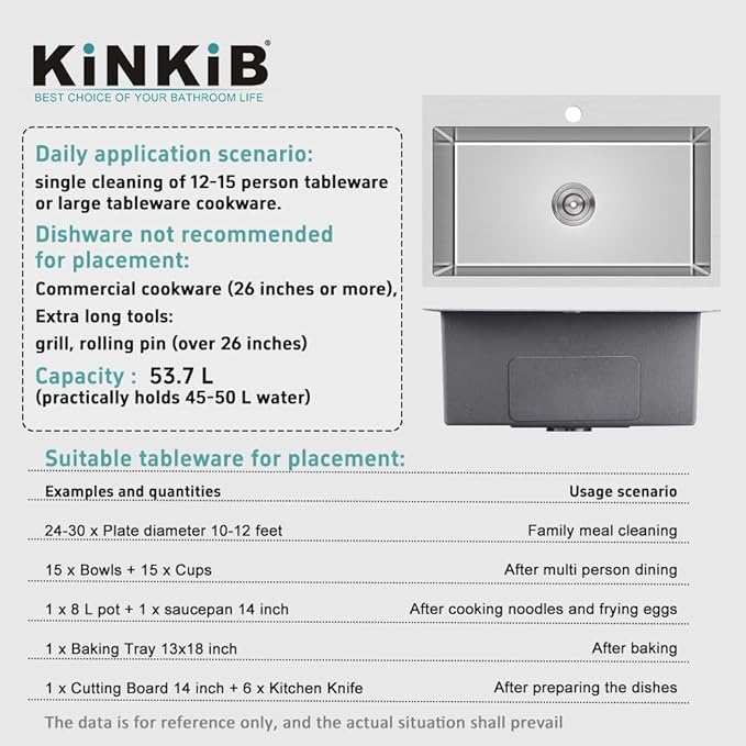 28 inch Drop-in Kitchen Sink, Topmount Kitchen Sink Single Bowl 304 Stainless Steel, 9 Inch Deep Handmade Overmount Sink with Strainer