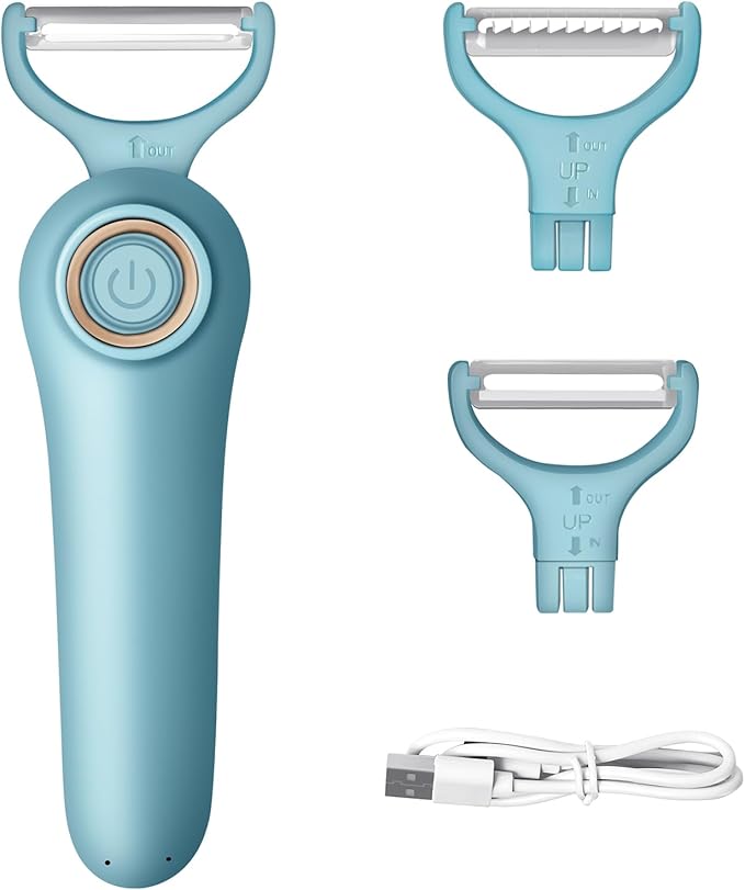 3-in-1 Electric Peeler | Auto Blade for Fruits/Vegetables | 3 Interchangeable Blades | Type-C Charging,Battery Capacity 1500 mAh | Kitchen, Travel, Camping