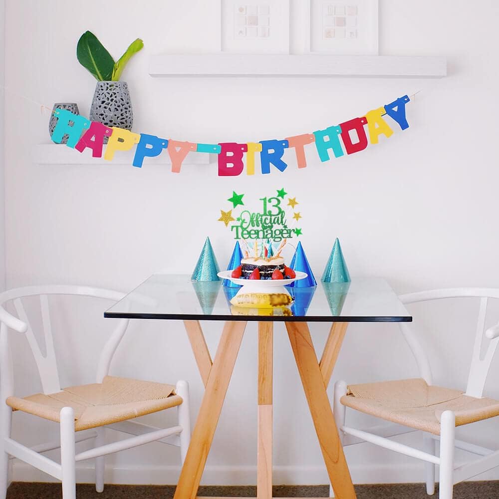 Glittery 13 Ofiicial Teenager Cake Topper with Star,13th Happy Birthday Cake Topper Party Decorations Party Supplies for Boys Girls Green Gold