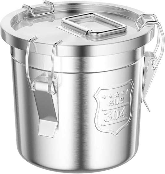 304 Stainless Steel Airtight Canister for Kitchen, 1.6Gal Stainless Steel Food Storage Containers with Lids and Sturdy Locking Clamp, Air Tight Containers for Flour Grain Coffee Bean Sugar Tea, 6L