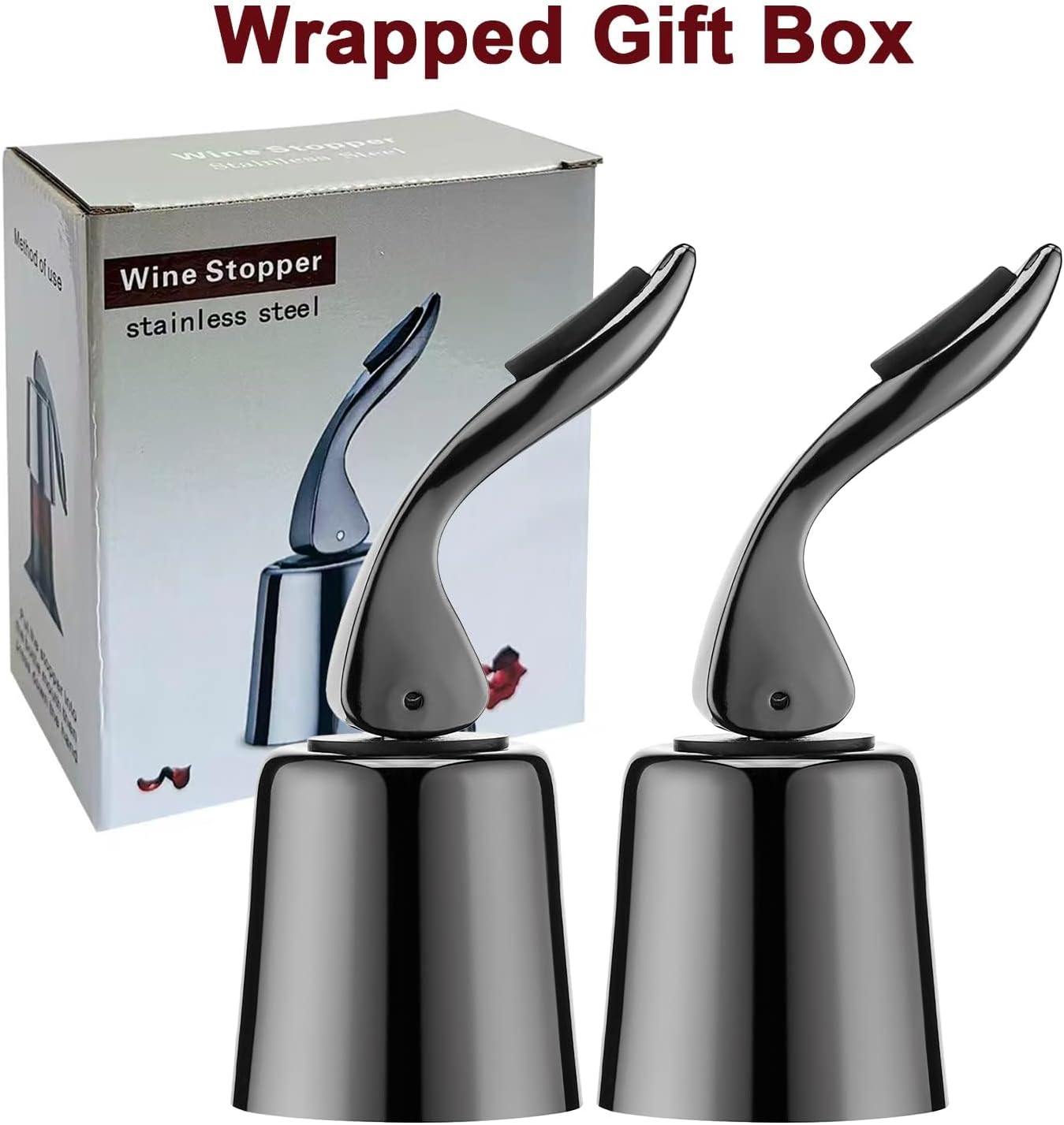 Wine Stoppers for Wine Bottles with Stainless Steel Vacuum Wine Bottle Stopper with Silicone Reusable Wine Corks, Leak proof Keep Fresh Suitable for Red&White Bottle (Black, 3 Pack)